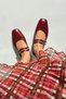Elvira Women's Belt Detail Leather Ballerinas Claret Red - 6