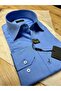 Slimfit Dark Blue Satin Long Collar Shirt - 3