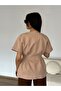Short Sleeve Buttoned Women's Jacket with Waistband - 6