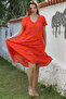 Orange V-Neck Low Sleeve Allover Printed Casual Viscose Woven Dress 115 66