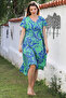 Blue-Green V-Neck Low Sleeve Allover Printed Casual Viscose Woven Dress 115 66 - 4