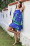 Blue Skirt with Ruffles and Adjustable Straps Allover Printed Casual Viscose Woven Dress 105 66 - 2