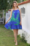 Blue Skirt with Ruffles and Adjustable Straps Allover Printed Casual Viscose Woven Dress 105 66 - 5