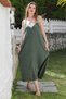 Dark Green Strappy Casual Linen Blend Woven Dress with Hidden Pockets and Buckle 135 58