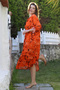 Orange Judge Collar Buttoned Long Sleeve Hidden Pocket Casual Viscose Woven Dress 125 65 - 2