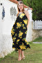 Black-Yellow Hidden Pocket Skirt Ruffled Adjustable Strap Casual Viscose Woven Dress 128 66 - 7