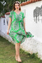 Green V-Neck Low Sleeve Casual Viscose Woven Dress 115 66 - 4
