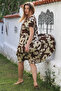 Coffee-Beige V-Neck Low Sleeve Allover Printed Casual Viscose Woven Dress 115 66 - 5