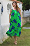 Green Skirt with Hidden Pocket, Ruffled Adjustable Straps, Casual Viscose Woven Dress 128 66