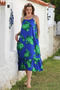 Blue Hidden Pocket Skirt Ruffled Adjustable Strap Casual Viscose Woven Dress 128 66 - 2