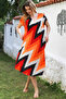 Orange V-Neck Low Sleeve Allover Printed Casual Viscose Woven Dress 115 66 - 4