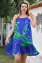 Blue Skirt with Ruffles and Adjustable Straps Allover Printed Casual Viscose Woven Dress 105 66