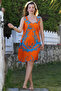 Orange Pool Collar Sleeveless Tie-Up Tasseled Allover Printed Casual Viscose Woven Dress 100 60 - 4
