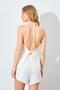 Women's Ecru Muslin Fabric Blouse and Shorts Set with Rope Tie on the Front - 8