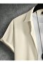 Men's Beige Short Sleeve Shirt Shorts Ottoman Set - 4