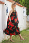 Black-Red Hidden Pocket Skirt Ruffle Trim Adjustable Strap Casual Viscose Woven Dress 128 66