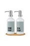 Lozione Beyaz Set of 2 Glass Kitchen Liquid Soap Dispensers with Stand – Soap Dispenser with Bamboo Stand - 5
