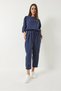 Women's Indigo Boat Neck Half Sleeve Blouse Elastic Waist Baggy Pants Bottom-Top Set 60283118 - 3