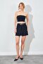 Women's Black Belted Pleated Shorts Skirt