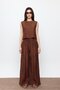 Brown Corded Elastic Waist Palazzo Trousers - 2