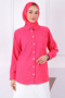 Fuchsia Sleeve Folded Buttoned Linen Shirt