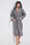 Striped Bamboo Cotton Men's Bathrobe with Square Towel - 2