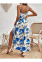 V-neck Floral Patterned - Side Slit Maxi Single Jersey Women's Dress - 2