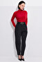 Women's Red Collar Gathered Long Sleeve Blouse - 2