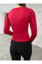 Women's Red V-Neck Low-Cut Detailed Blouse - 2