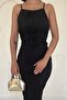 Black Pleated Halter Neck Dress - 4
