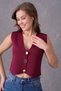 Burgundy Pink Stretchy Knitwear Fabric Design Button Detailed Crop Burgundy Vest 9902 - 7