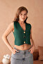 Women's Stretchy Knitwear Fabric Stylish Button Design Emerald Green Basic Crop Vest 9902 - 4