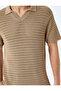 Viscose Blended Polo V-Neck Textured Short Sleeve Knitwear T-Shirt - 5