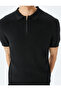 Half Zipper Cotton Blend Short Sleeve Knitwear T-Shirt - 5