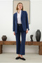 Half Ribbed Front Trousers Midnight Blue - 3