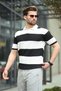 Black Polo Neck Striped Men's Knitwear T-Shirt E7411