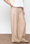Beige Corded Palazzo Trousers with Elastic Waist - 4