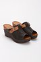 Genuine Natural Leather Orthopedic Soft Sole Wedge Heel Black Women's Slippers - 2