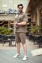 Brown Zippered Polo Neck Men's Shorts Shirt Set E7314 - 4