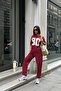 Women's 80 Detailed Short Sleeve Oversize Comfortable Fit Bottom Top Tracksuit Set - 2