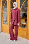 Women's Button Detail Side Tie Linen Suit Claret Red