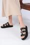 Daniela Black Color Metal Buckle Women's Slippers - 6