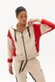 Women's Cream Hooded Pocket Zippered Sports Bottom Top Tracksuit Set 0459 - 8