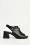 Black Leather Women's Heeled Shoes Pc-54632
