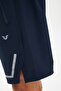 Men's Navy Blue Slit Leg Zipper Pocket Thin Woven Fabric Training Shorts 0699 - 6