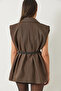 Women's Brown Pocket Detailed Belted Padded Oversize Lined Blazer Vest 11143 60281003 - 6