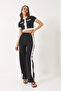 Women's Black and White Stripe Detailed Corded Button Closure Top and Bottom Set 60283040 - 6