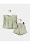 Baby Girl Ruffle Detailed Muslin Summer Two-Piece Set Green