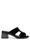 Women's Genuine Leather Black Suede Heeled Slippers