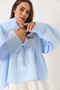 Women's Baby Blue V-Neck Muslin Blouse with Tie Detail 1003 60283051 - 5